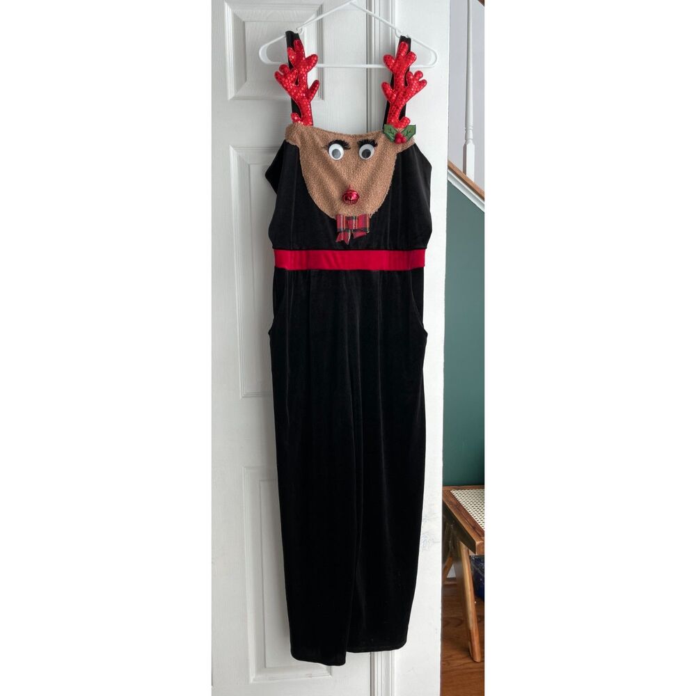 No Boundaries Christmas Reindeer Jumpsuit XL 15-17 Black Velvet Holiday Costume